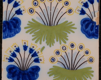 Victorian Arts & Crafts tile Morris Design Daisy Dutch made c 1880 - 1920 Size 6&quot;square