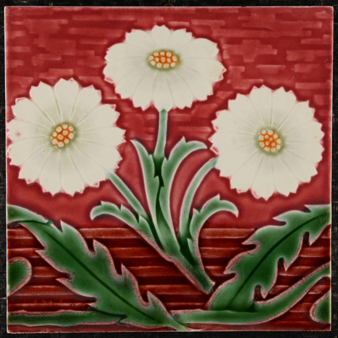 V&B Mettlach Nouveau Tile Made C 1900 Flowers Continuous Decor Pink 5.7 ...