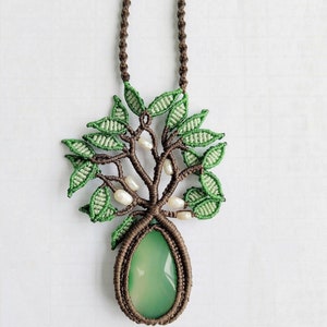 Handcrafted Macrame Tree of Life Necklace with Gemstone - Unique Artisan Jewelry