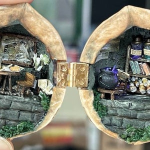 Handmade Miniature Walnut Shell Fairy House: Whimsical Scene