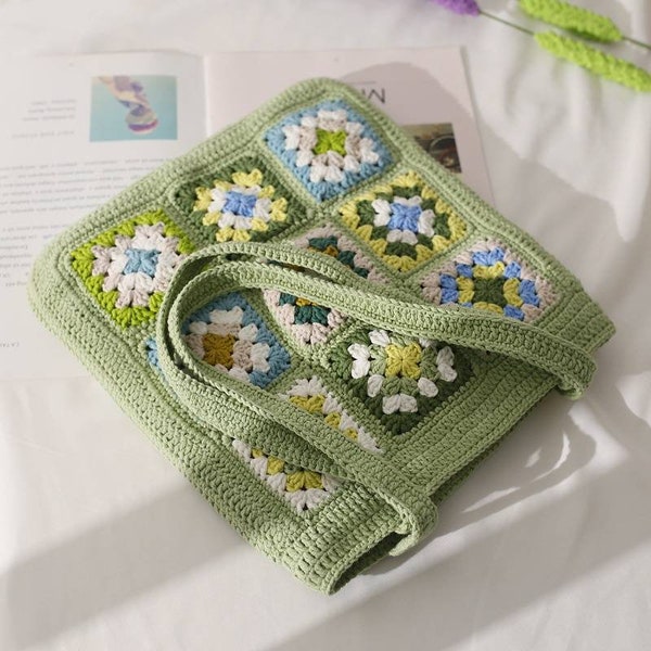 Borsa all'uncinetto, borsa fatta a mano, borsa quadrata della nonna, borsa a fiori quadrati all'uncinetto, regalo per lei, borsa di fiori all'uncinetto