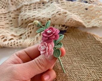 Micro Crochet flower,miniature flower,handmade brooch,Handmade jewelry