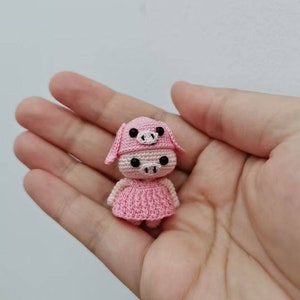 かぎ針編みの豚、ピンクの豚のミニチュア、マイクロかぎ針編みの動物、ミニチュア、ドールハウスの装飾