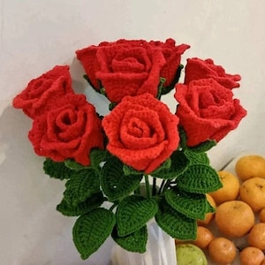 5pcs Crochet Rose, Crochet flower, wedding bouquet, party decor, wedding flower, Valentine gift,gift for Mum, champagne rose, home decor