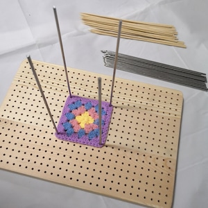 Tavola di blocco in legno con 20 perni in acciaio inossidabile da 7,8 pollici o bastoncino di bambù, per quadrati della nonna all'uncinetto, nastro per capelli fai-da-te, quilling di carta