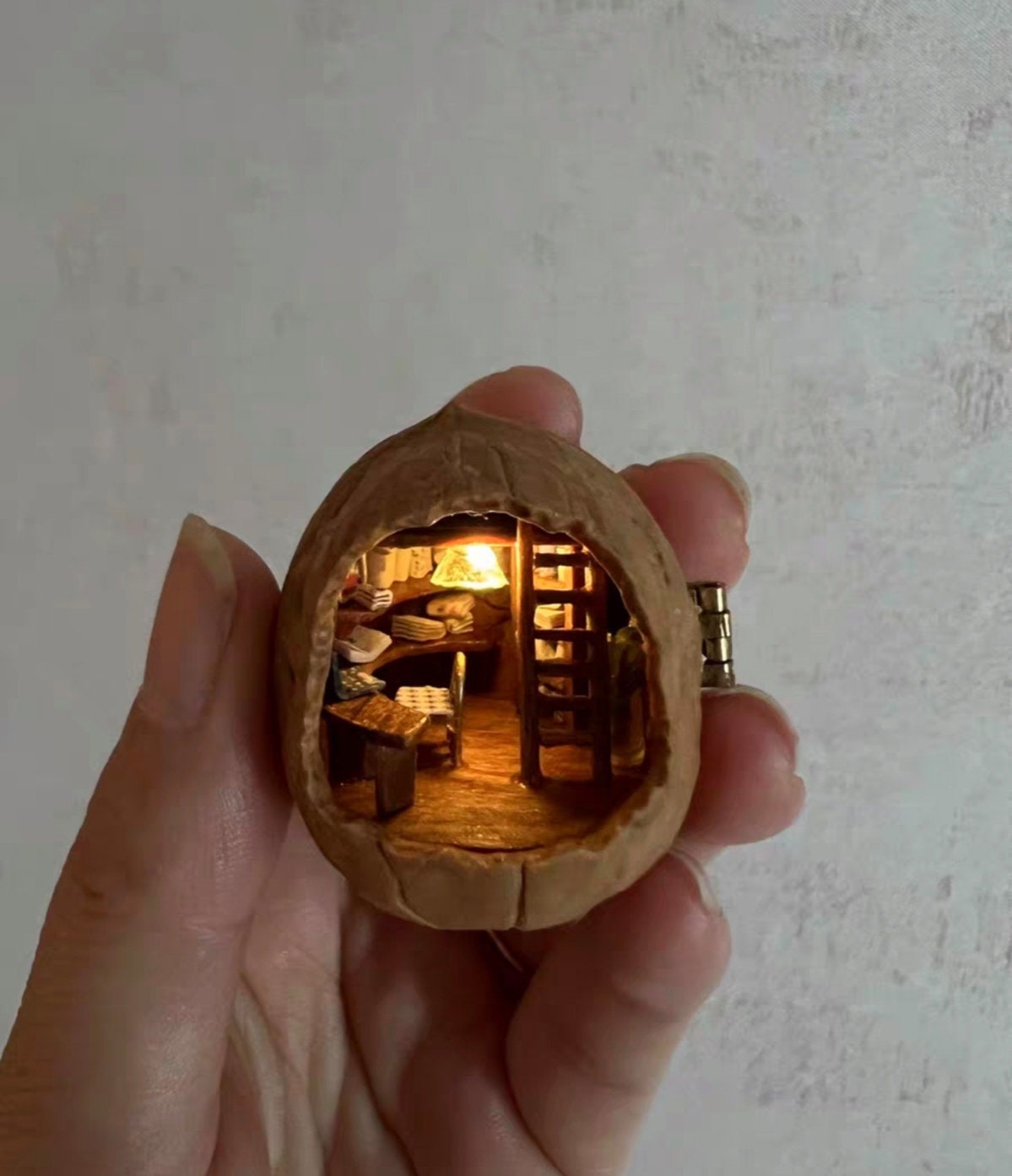 Walnut Shell Miniature Dollhouse Study Room With Light - Etsy