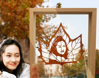 Custom Leaf Carving Art: Personalized Photo Gift