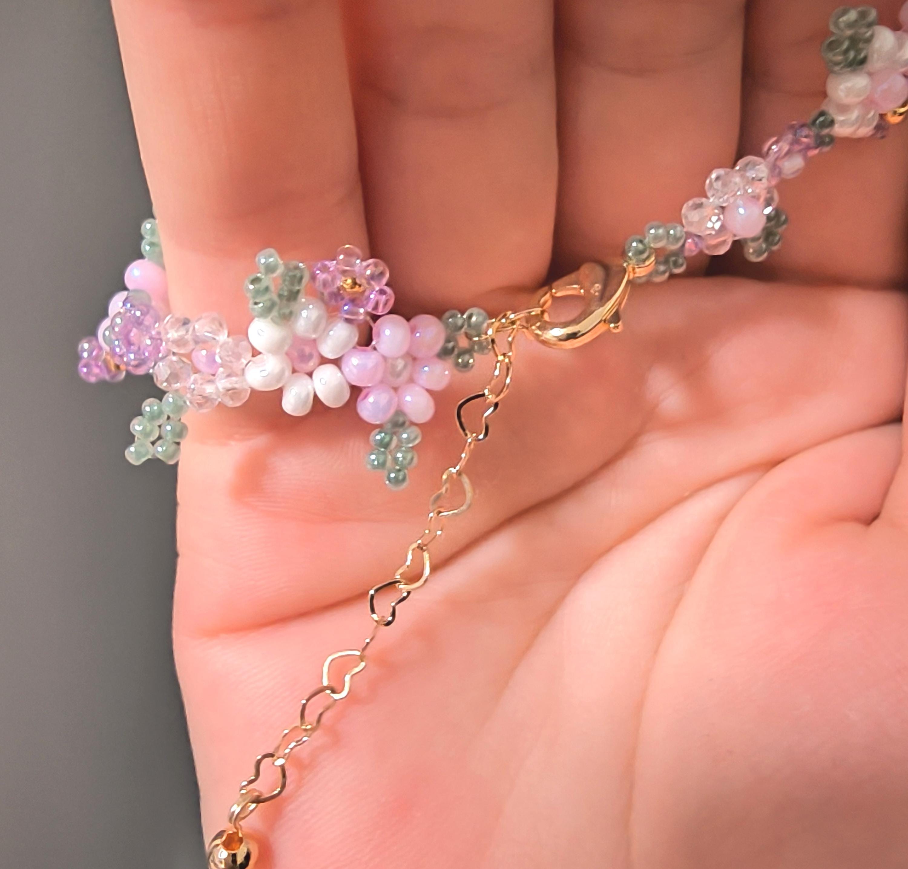 Braccialetto Di Perline Fatto A Mano Con Fiori – Boho Colorato Per Donna, Regalo Estivo Per Fidanzata E Sposa