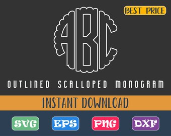 Outlined Scalloped Monogram SVG, Outlined Scalloped Monogram font, Outlined Scalloped Monogram Alphabet, Outlined Scalloped Lettsrs