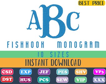 Fishhook Monogram Embroidery, fishhook monogram font embroidery, Embroidery Fonts , Embroidery Monogram Alphabet , Monogram Embroidery