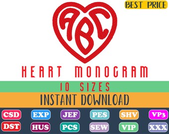 Heart Monogram Embroidery, Heart monogram font embroidery, Embroidery Fonts , Embroidery Monogram Alphabet , Monogram Embroidery