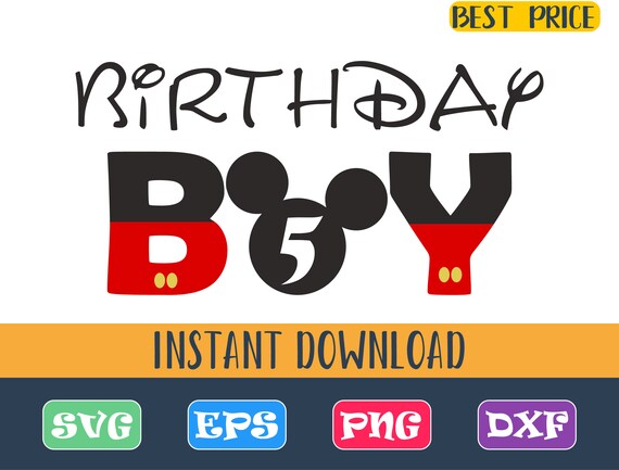 Download Five Birthday Boy Mickey Mouse Head with number Svg Dxf ...