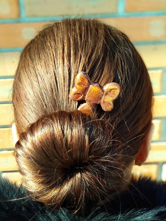 Bow Hair Fork Wood Hair Slide Wood Hair Stick Hair Etsy