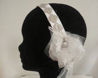 Wedding headband, bridal headdress, tulle flower, pearls, retro inspiration, Roaring Twenties