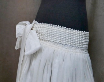 Ceinture blanche mariage en soie et coton avec longs pans a nouer