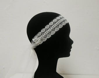 Headband mariage, coiffe mariée, bohème, dentelle géométrique, graphique, tulle, accessoire coiffure