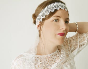 Headband mariage, voile mariée, coiffe mariage, bohème, tulle, voilette, dentelle geometrique