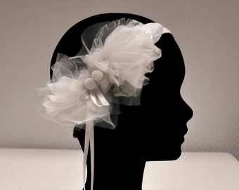 Bibi headband mariée, accessoire mariage, fleur tulle, soie, dentelle, rubans, inspiration bohême
