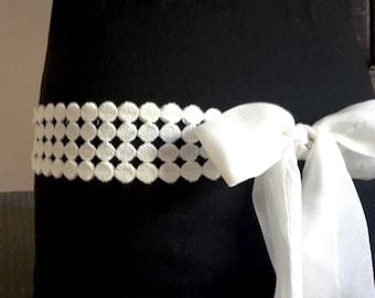 Ceinture mariage a nouer, bohème, coton et soie, motif géométrique