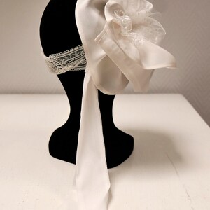 Bibi mariée, accessoire mariage,bandeau de dentelle et fleur en soie, tulle et dentelle, inspiration retro, 'années Folles' image 8