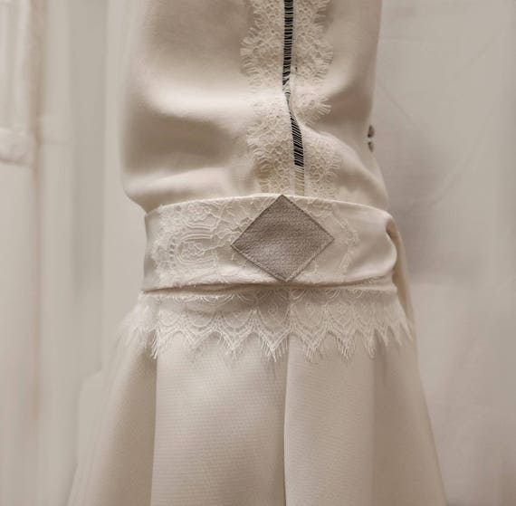 Belt In Ivory White Lace And Silk Taffeta Has Diamond Pattern Etsy