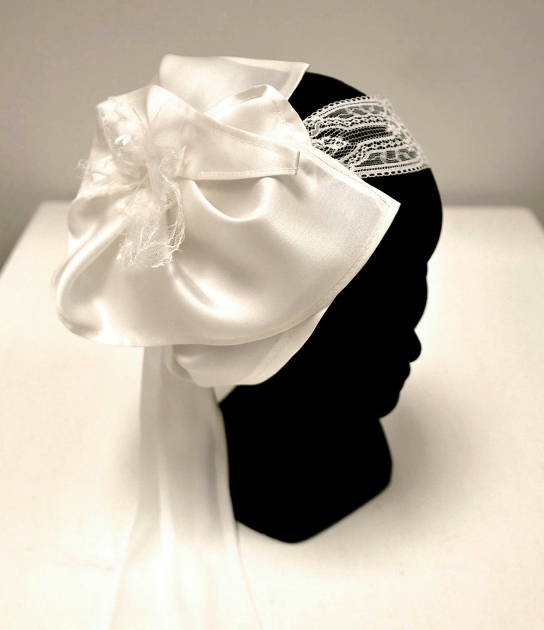 Bibi mariée, accessoire mariage,bandeau de dentelle et fleur en soie, tulle et dentelle, inspiration retro, 'années Folles' image 4