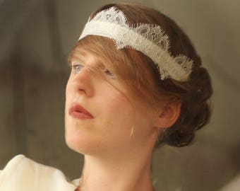 Bibi-headband married, wedding headdress, scaled lace, ivory white, geometric patterns, bohemian inspiration