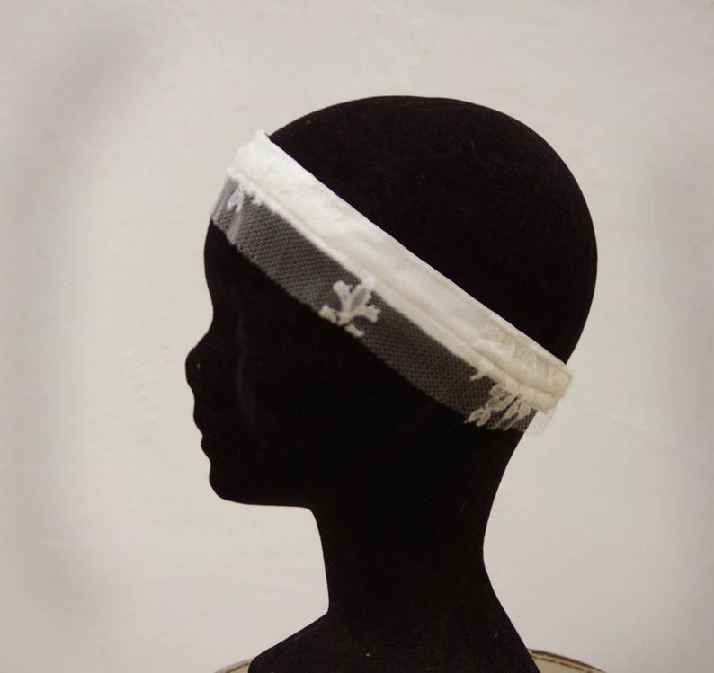 ribbons retro-inspired Bridal /'crazy years/' headpiece accessory wedding flower silk lace silk button silver leather