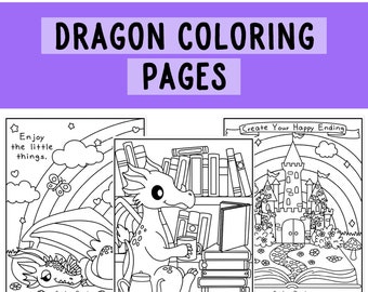 Dragon Coloring Pages | Printable | Hand Drawn | Fantasy Themed l Digital Coloring Book | Cute Printable Sheets PDF | Relaxation |