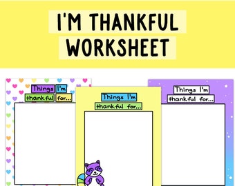 I'm Thankful Worksheet | Gratitude | Printable | Self-Help