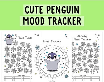 Penguin Mood Tracker | | Handdrawn | Self-Love Rainbow | Mood Log | Mental Health | Anxiety Tracker | Circular Mood Chart | Printable Mood