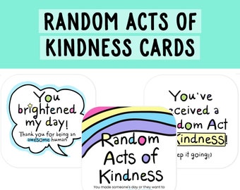 Printable Random Acts of Kindness Cards |  Pay It Forward | Small Acts | RAOK | Gratitude Cards | Affirmation Notes