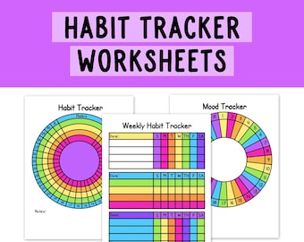 Habit Tracker Worksheets | Mood Tracker | Self-Help | Personal Growth | Bullet Journaling