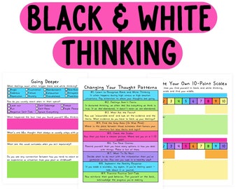 Black and White Thinking | Mental Health Worksheets | Self-Help | Depression