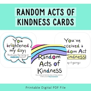 Printable Random Acts of Kindness Cards |  Pay It Forward | Small Acts | RAOK | Gratitude Cards | Affirmation Notes