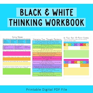 Black and White Thinking | Mental Health Worksheets | Self-Help | Depression Worksheet | Cognitive Distortions | Thought Processing | CBT