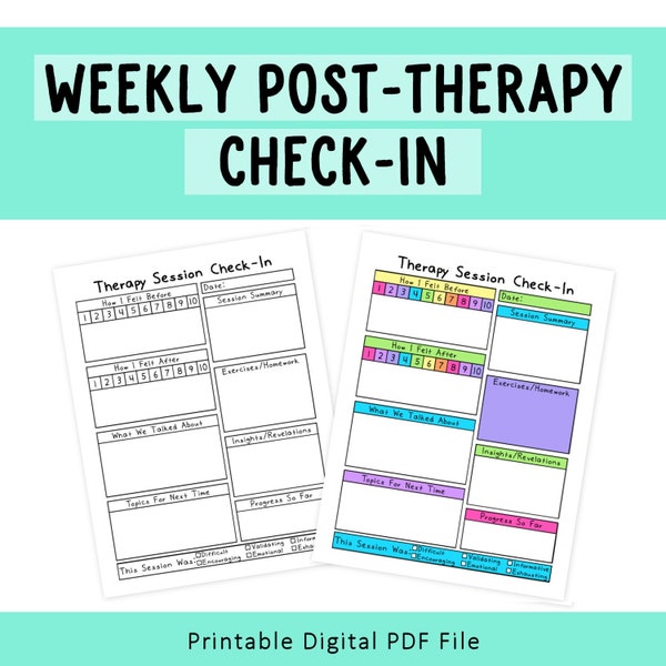 Post Therapie Check-In Arbeitsblatt | Vortherapie | Therapie Werkzeuge | Fortschritt