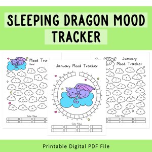 Dragon Mood Tracker | Handdrawn | Self-Love Rainbow | Mood Log | Mental Health | Anxiety Tracker | Circular Mood Chart | Printable Mood