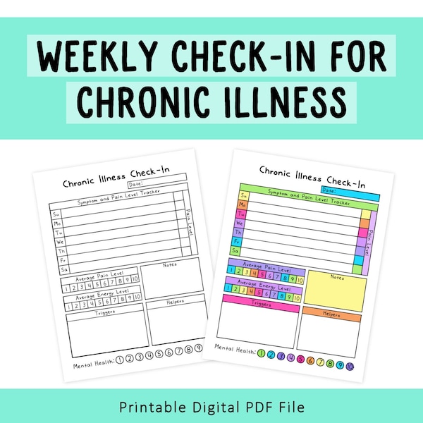 Chronic Illness Weekly Check-In Worksheet | Pain Tracker | Spoonie |Symptom Tracker