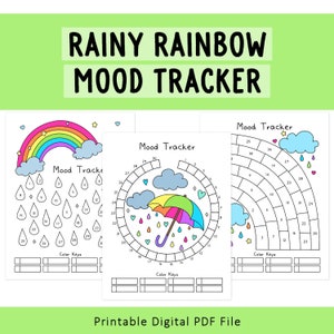 Rainy Rainbow Mood Tracker | Handdrawn | Self-Love Rainbow | Mood Log | Mental Health | Anxiety Tracker | Circular Mood Chart | Printable