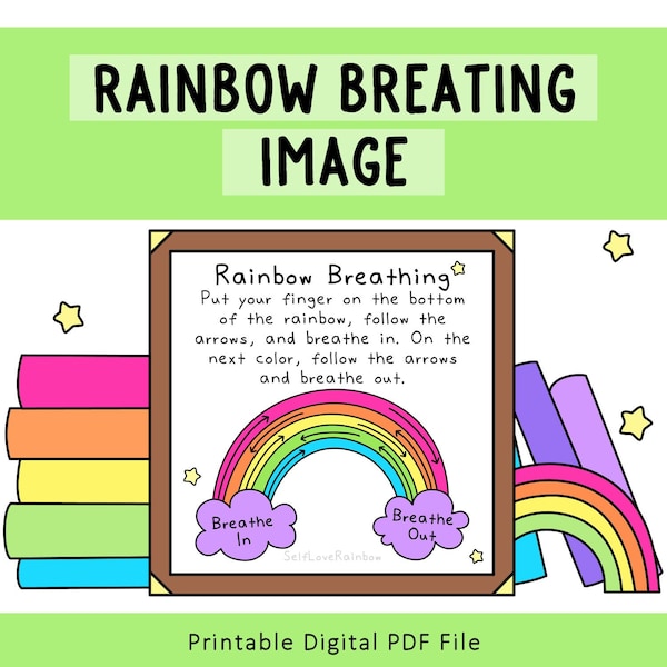 Rainbow Breathing| Printable Art | Colorful Wall Art | Classroom Poster | Coping Skills | Therapist Office | Mental Health Art | Printable