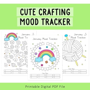 Crafting Mood Tracker | Handdrawn | Self-Love Rainbow | Mood Log | Mental Health | Anxiety Tracker | Circular Mood Chart | Printable Mood