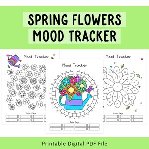 Spring Flowers Mood Tracker | Handdrawn | Self-Love Rainbow | Mood Log | Mental Health | Anxiety Tracker | Circular Mood Chart | Printable