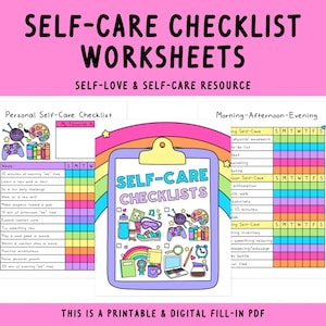 Self-Care Checklists | Selfcare Journal | Tracker | Wellness | Wellbeing | Mindfulness | Mental Health| Digital Printable