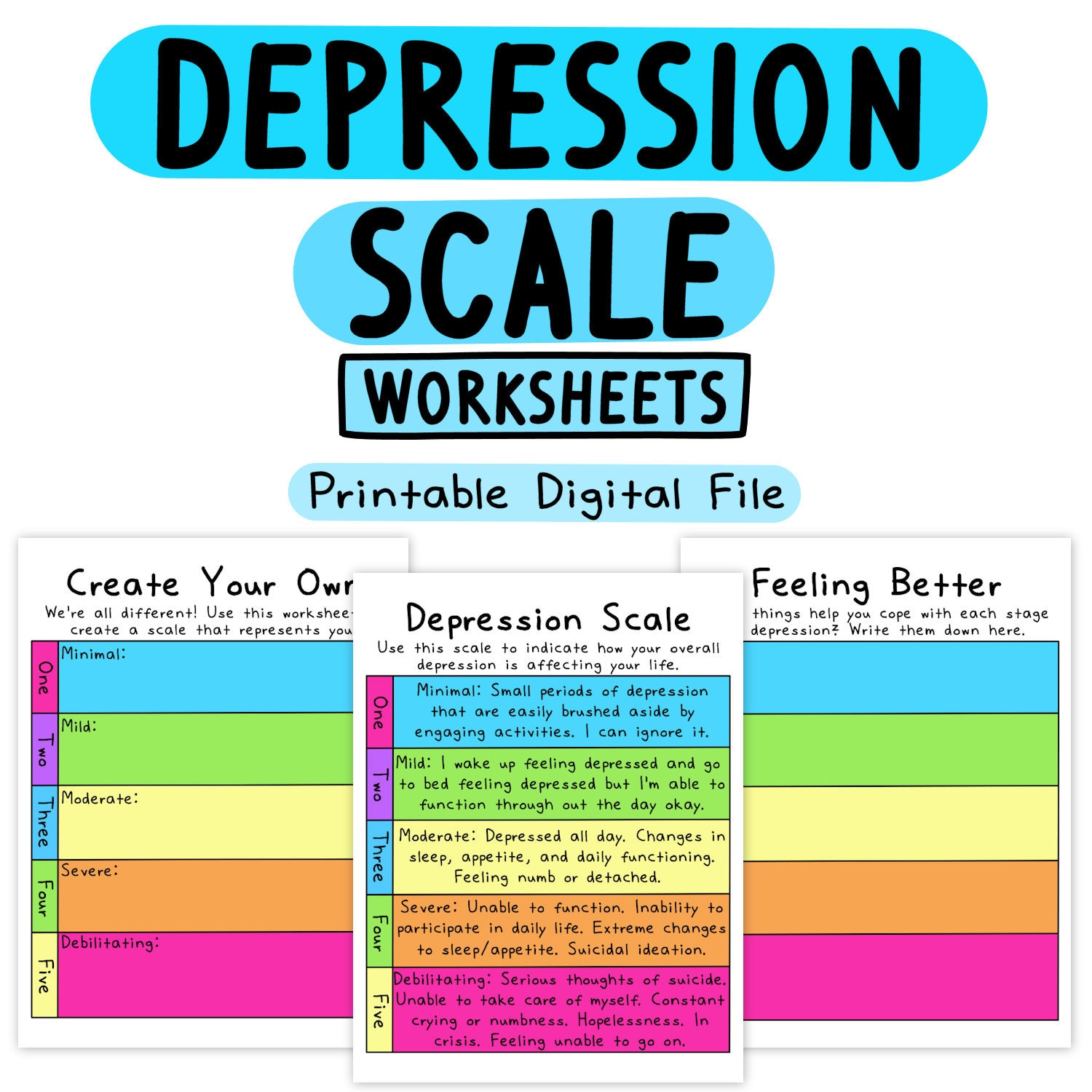 Depression Scale Depression Tools Worksheets Self-Help | Etsy