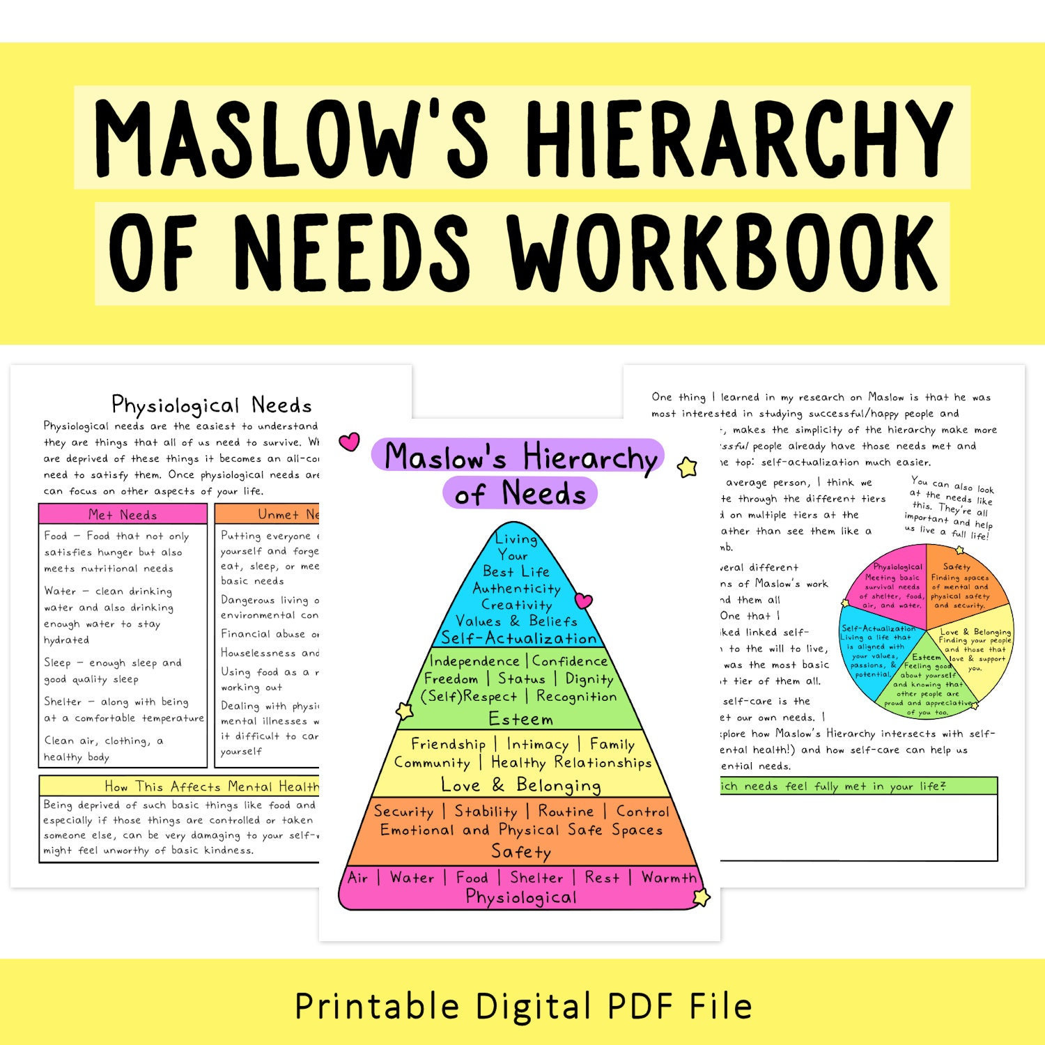 Maslow's Hierarchy of Needs Workbook Self-care Needs - Etsy