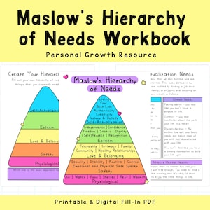 Maslow's Hierarchy of Needs Workbook | Self-Care Needs | Therapy Prints | Self-Improvement Worksheet | CBT