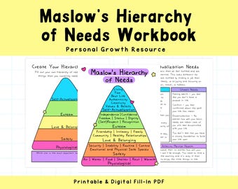 Maslow's Hierarchy of Needs Workbook | Self-Care Needs | Therapy Prints | Self-Improvement Worksheet | CBT