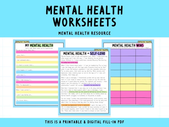 Mental Health Worksheets: Self-Care & Mood Tracker (Digital Download)