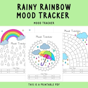 Rainy Rainbow Mood Tracker | Handdrawn | Self-Love Rainbow | Mood Log | Mental Health | Anxiety Tracker | Circular Mood Chart | Printable